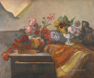  BOUQUETS Arte - BOUQUETS ET CERAMIQUE SUR UNE COMMODE bodegón flores Paul Gauguin impresionista